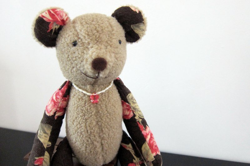 Hand-made dolls-Country Rose Bear - Stuffed Dolls & Figurines - Other Materials 