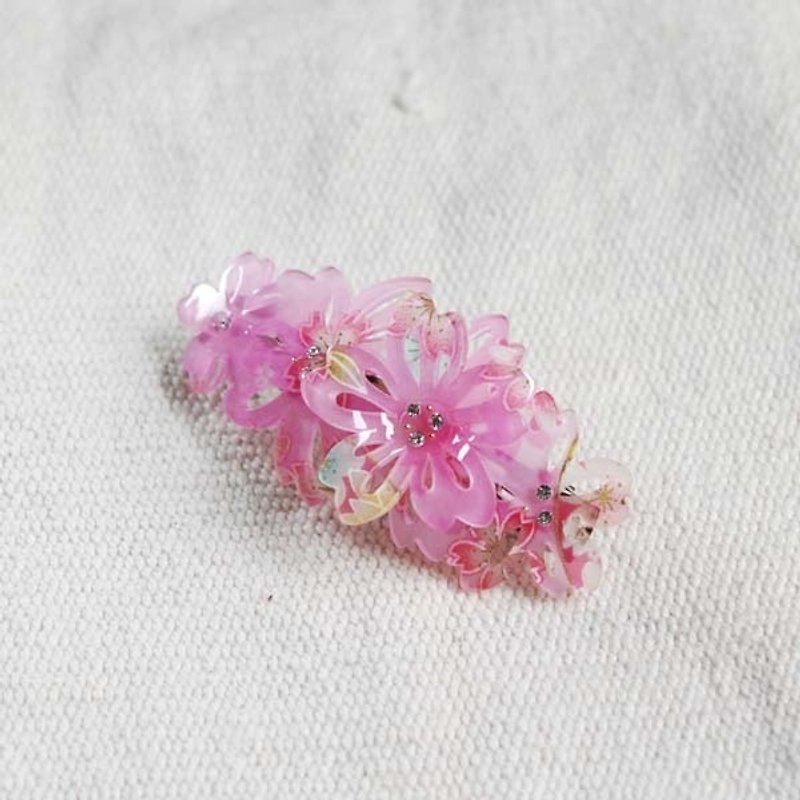 千櫻花火,立體花,自動夾,髮夾,平夾-粉 - 髮飾 - 壓克力 粉紅色