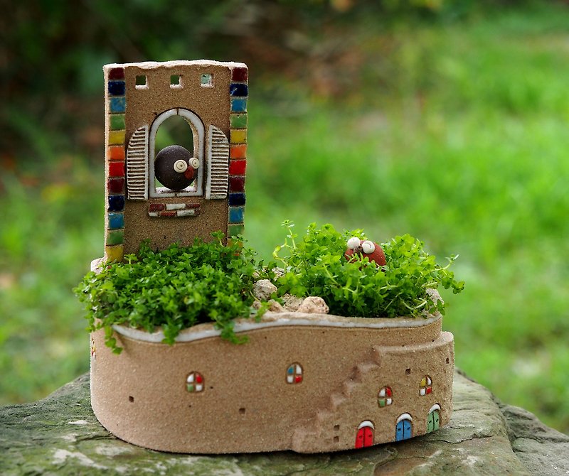 【ガーデンコテージガーデン】手作り陶器・超かわいいレインボーガーデン＆ウィンドウ（XL）/ロックグレー - 観葉植物 - その他の素材 