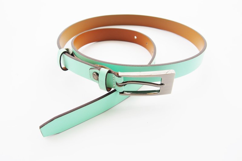 Mint genuine leather belt with square buckle - woman belt - Belts - Genuine Leather Green