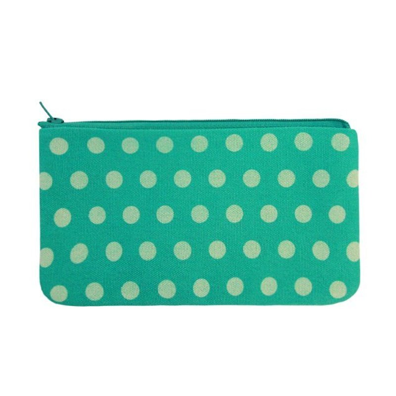 Japan Dots Pocket with Key Chain / Lake Green - Toiletry Bags & Pouches - Other Materials Green