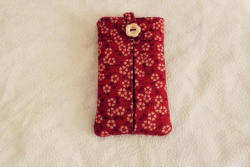 手機袋-櫻花系列 - 手機殼/手機套 - 棉．麻 紅色