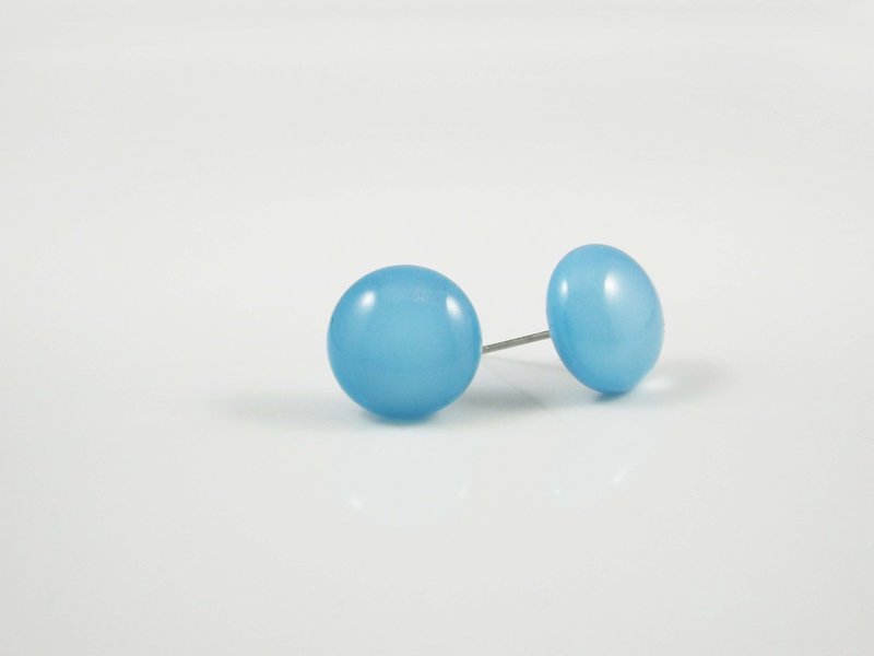 手工琉璃耳環-亮藍 - 耳環/耳夾 - 玻璃 藍色