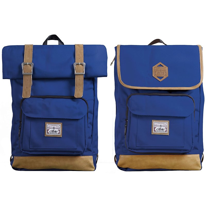 RITE twin package ║ flight bag x vintage bag (L) - sapphire blue nylon ║ - กระเป๋าเป้สะพายหลัง - วัสดุกันนำ้ สีน้ำเงิน