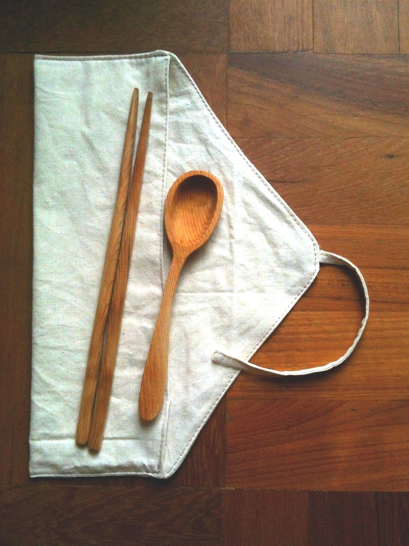 Hinoki cypress Lele chopsticks spoon set guy to eat - Chopsticks - Wood Brown