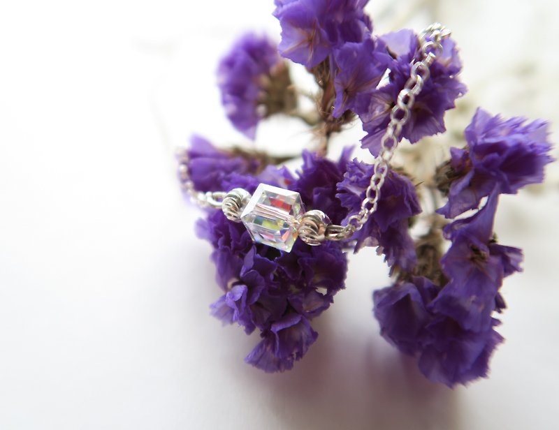925 Silver  Rectangular  White Crystal Necklace - สร้อยคอทรง Collar - วัสดุอื่นๆ สีม่วง