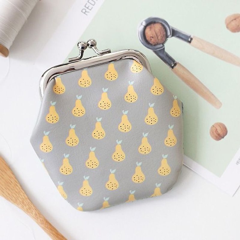 Clearance Specials - Koharu Day and Gold Leather Purse - Pear, ICO83849 - กระเป๋าใส่เหรียญ - หนังแท้ สีเทา