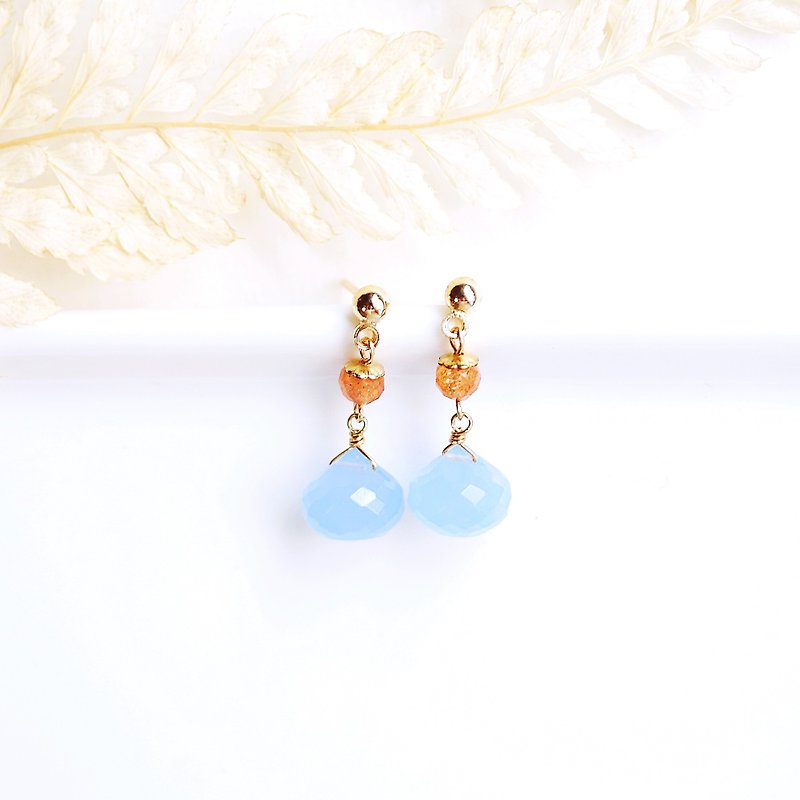 輕珠寶胖水滴藍玉髄耳環水晶 - 耳環/耳夾 - 水晶 橘色