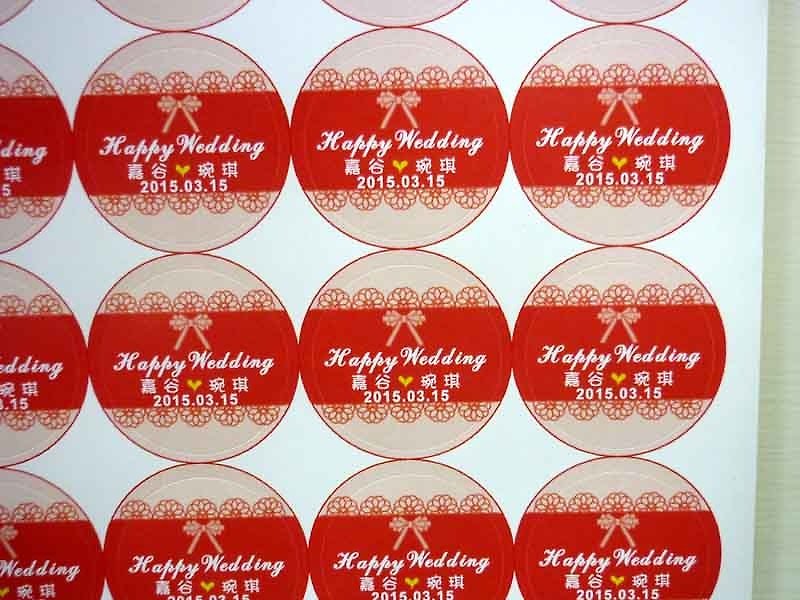 Customized Macarons sticker Handmade lace wedding invitation sealing paste stickers affixed to merchandise round sticker wedding sticker affixed Macaron - การ์ดงานแต่ง - วัสดุอื่นๆ สีแดง