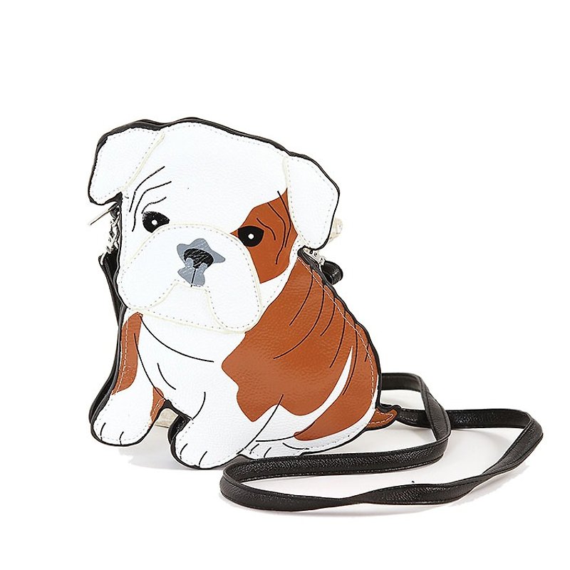 Sleepyville Critters - Adorable American Bulldog Puppy Shoulder Crossbody Bag - กระเป๋าแมสเซนเจอร์ - หนังเทียม สีนำ้ตาล