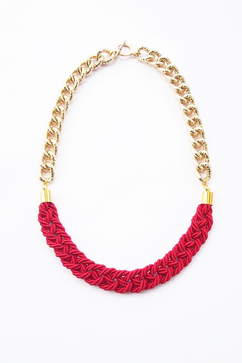 Red rope necklace with gold plated chain. - 項鍊 - 其他材質 紅色