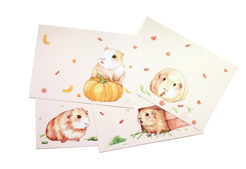 Guinea Pig Universal Card Postcard Set Vegetable Pumpkin Healing Small Animal PUI PUI - Cards & Postcards - Paper Multicolor