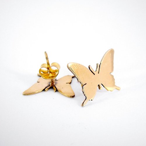 MAFIA JEWELRY Butterfly studs earrings in brass handmade by hand sawing