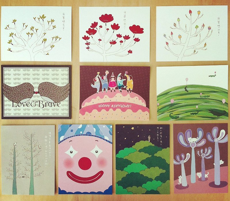 Illustration postcard-happy combination / 10 sheets - การ์ด/โปสการ์ด - กระดาษ หลากหลายสี