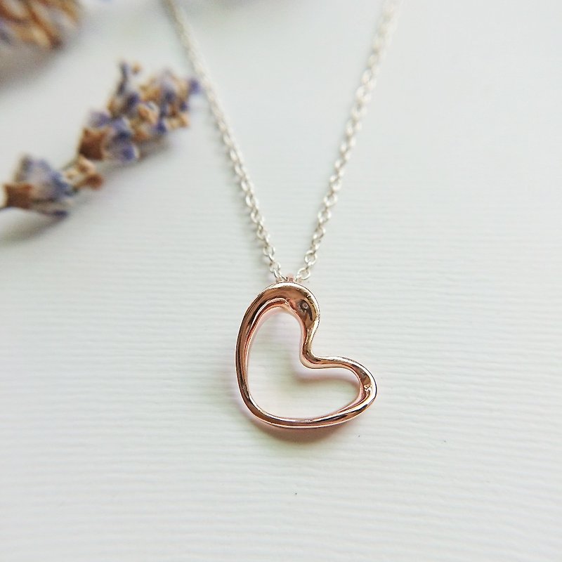 ABOUT LOVE// Throbbing Heart Necklace L006SMR-Small / Rosy Rhodium plated - Collar Necklaces - Other Metals Pink