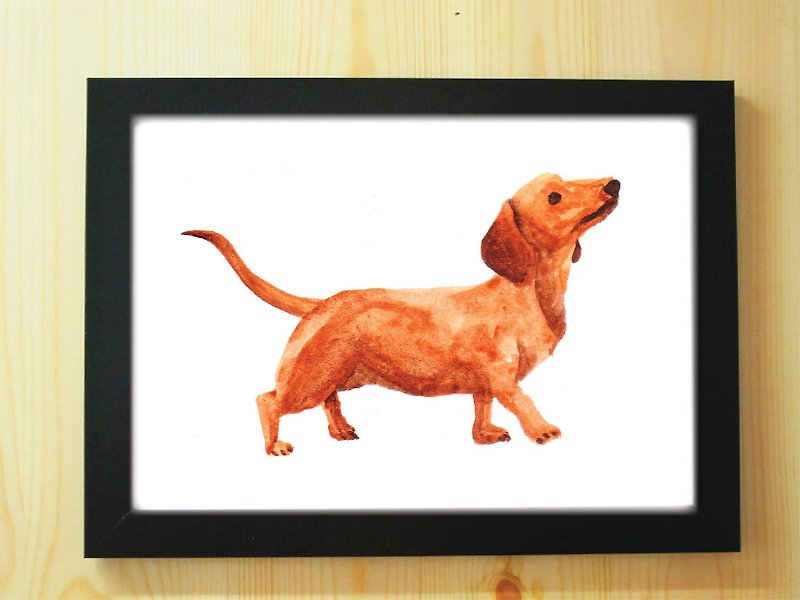 イラストポスターA4コピーを描いダックスフント子犬の水彩画 - ポスター・絵 - 紙 