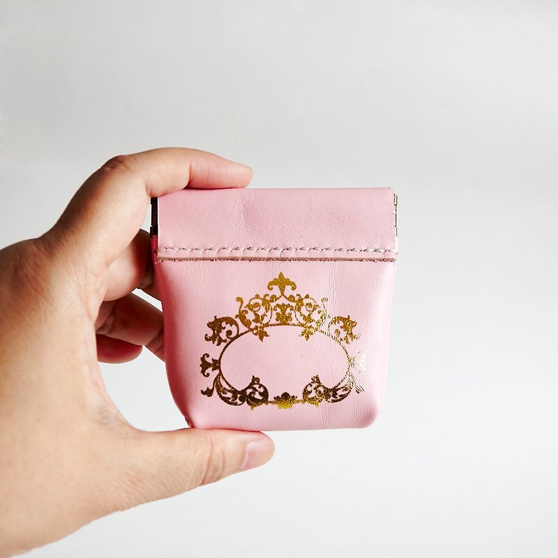 粉紅皮革燙金圖案彈片零錢包 - 零錢包/小錢包 - 其他材質 粉紅色