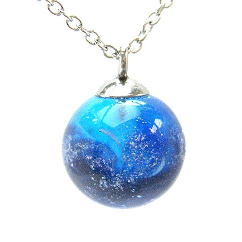 星球系列 地球 琉璃珠項鍊 - 鎖骨鍊 - 玻璃 藍色