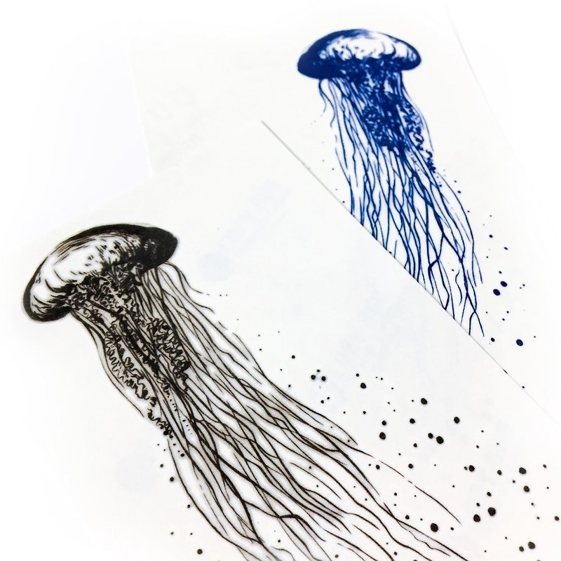Jellyfish Fish Animal Minimal Blue Black Hipster Ocean Temporary Tattoo Stickers - Temporary Tattoos - Paper Black