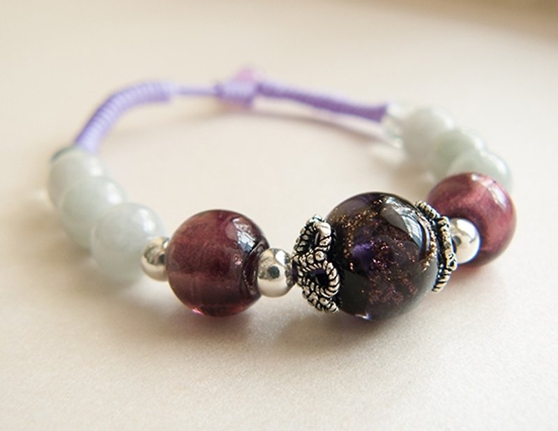 Yicanliuyu Bracelets(熠璨琉玉練) - Purple(handmade.gift.jewelry.colored glaze.burma jade.fluorite.line.rope.kont) - สร้อยข้อมือ - เครื่องเพชรพลอย สีม่วง