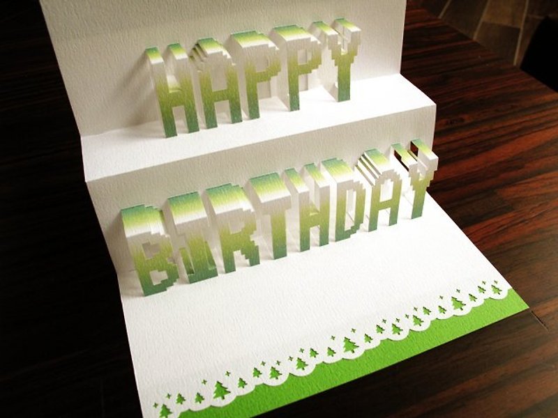 Three-dimensional paper sculpture birthday card-forest green - การ์ด/โปสการ์ด - กระดาษ สีเขียว