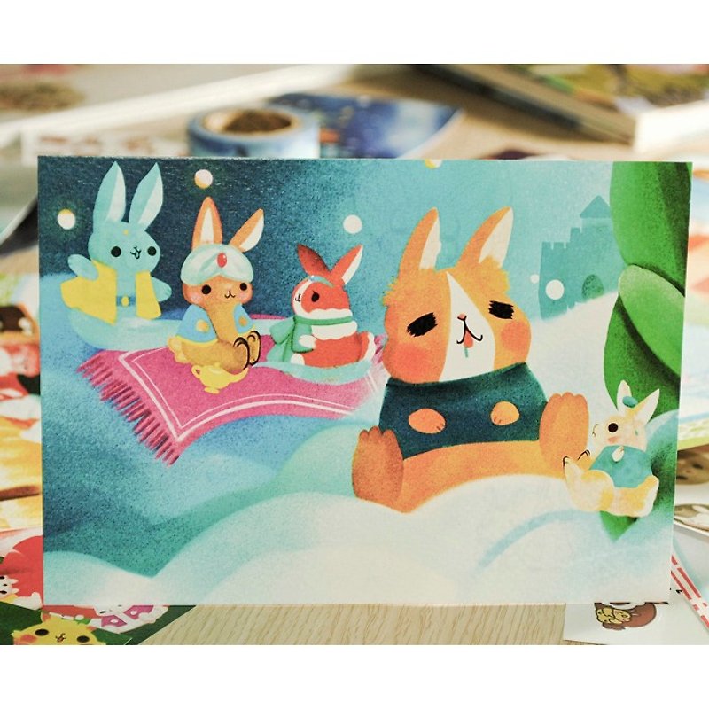 小兔童話明信片*阿拉丁x傑克與巨兔 - 心意卡/卡片 - 紙 藍色