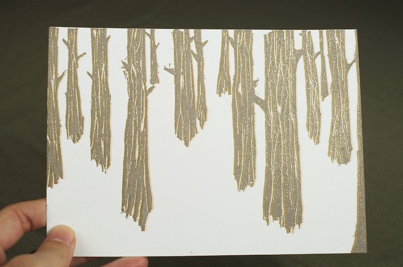 「手刷り」森の中で手作りカード（ラバーリネン印刷） - カード・はがき - 紙 ホワイト