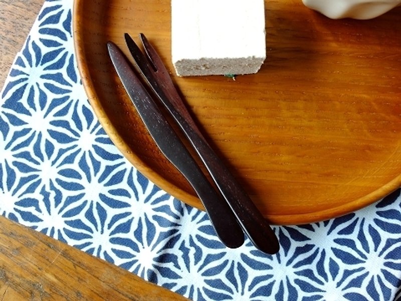 紫檀木製 和果子/和式甜點刀叉組 - 刀/叉/湯匙/餐具組 - 木頭 咖啡色