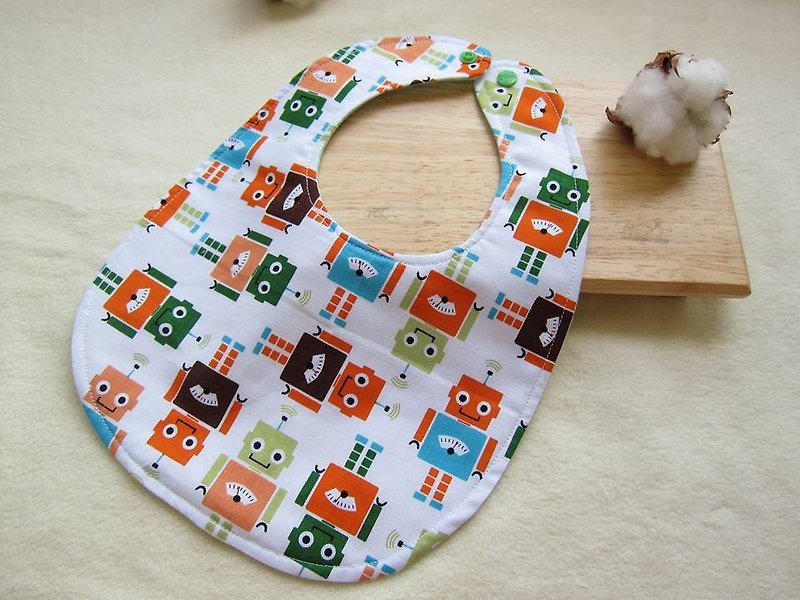 Standing at attention square robot cotton chintz - baby bibs, bibs (pink and white bottom) - Bibs - Other Materials Multicolor