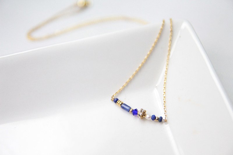 Dark blue gem necklace / gold necklace - สร้อยคอ - เครื่องเพชรพลอย สีน้ำเงิน