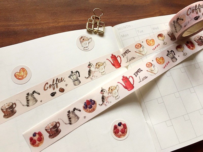 Atelier Hanu / Coffee Shop kitten coffee shop paper tape - มาสกิ้งเทป - กระดาษ สึชมพู