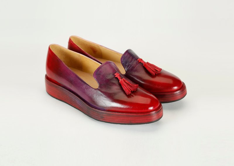 H THREE flow Sule Fu shoes / gradient purple / thick crust / Loafer - รองเท้าอ็อกฟอร์ดผู้หญิง - หนังแท้ สีม่วง