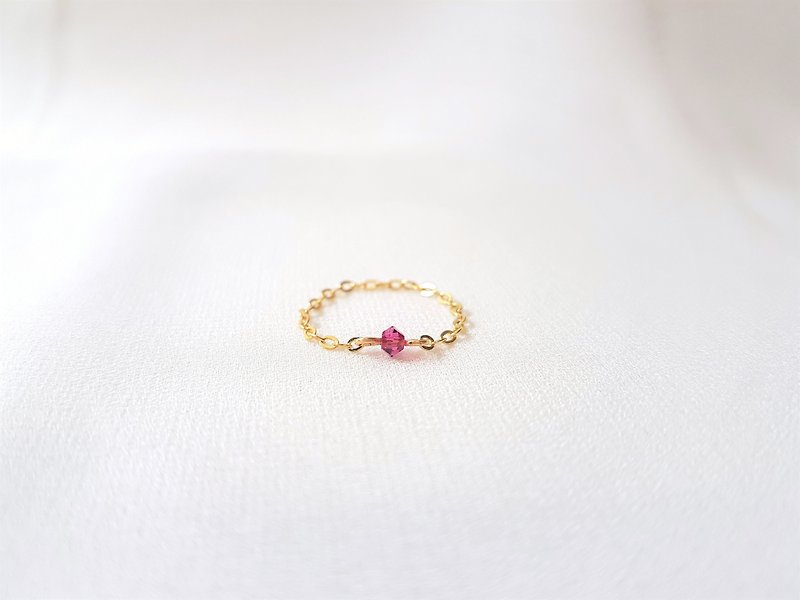小水晶 鍊戒 (古典洋紅) - 戒指 - 水晶 粉紅色