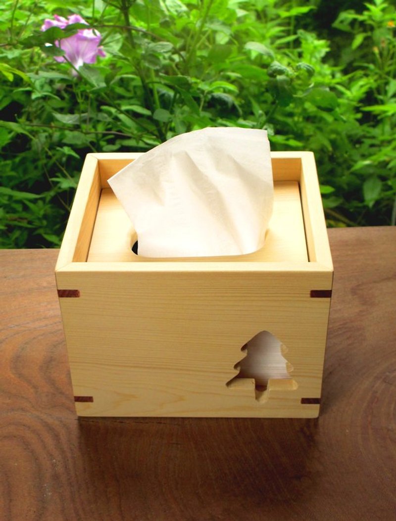 【アラスカヒノキ】小さな木の四角いトイレットペーパーボックス - 置物 - 木製 ブラウン