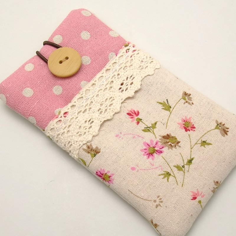 客製化電話包 手機袋 手機保護布套例如 iPhone 粉紅小花 (P-42) - 手機殼/手機套 - 棉．麻 粉紅色