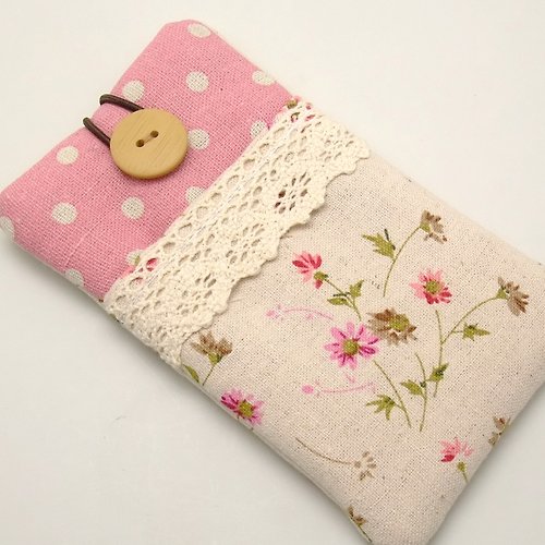 gracefulcrafts 客製化電話包 手機袋 手機保護布套例如 iPhone 粉紅小花 (P-42)