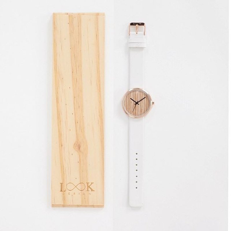 手工楓木手錶 - 玫瑰金錶殼/白色皮革 - 女錶 - 木頭 白色