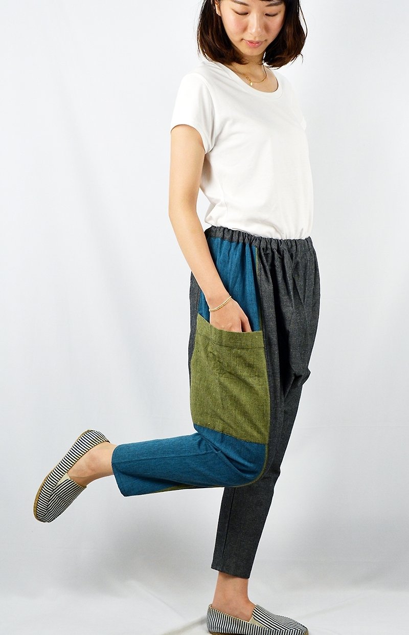 Hand-woven cotton pants flying squirrel _ Forest _ fair trade - กางเกงขายาว - ผ้าฝ้าย/ผ้าลินิน สีเขียว