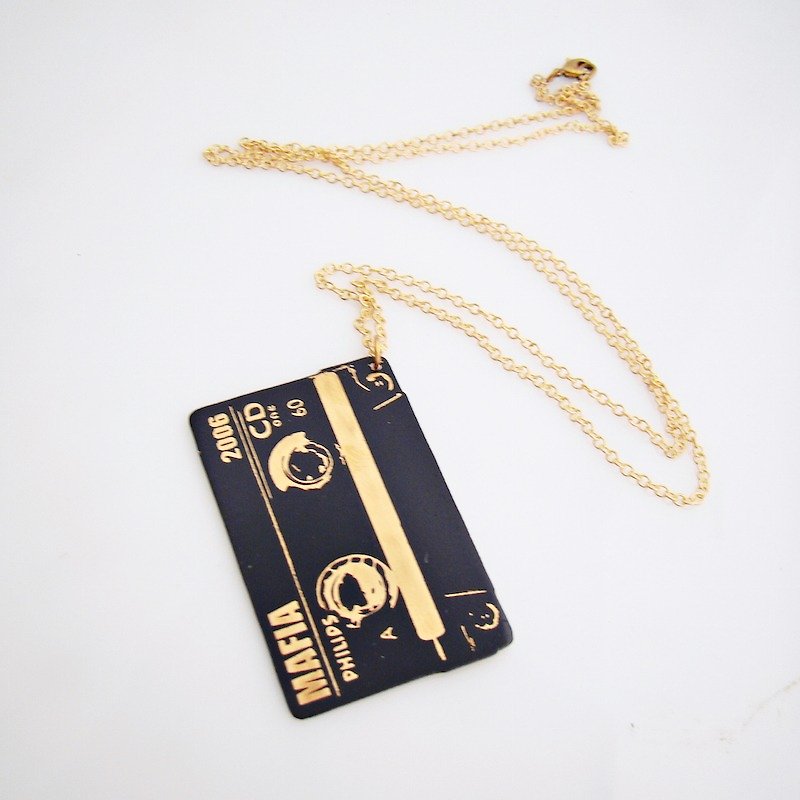 Cassette tape pendant in brass with and enamel  color ,Rocker jewelry ,Skull jewelry,Biker jewelry - สร้อยคอ - โลหะ 
