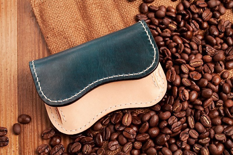 Natural Vegetable Tanned Custom Leather Coin Purse / Navy Blue / Free Color Selection / Handmade - Coin Purses - Genuine Leather Blue