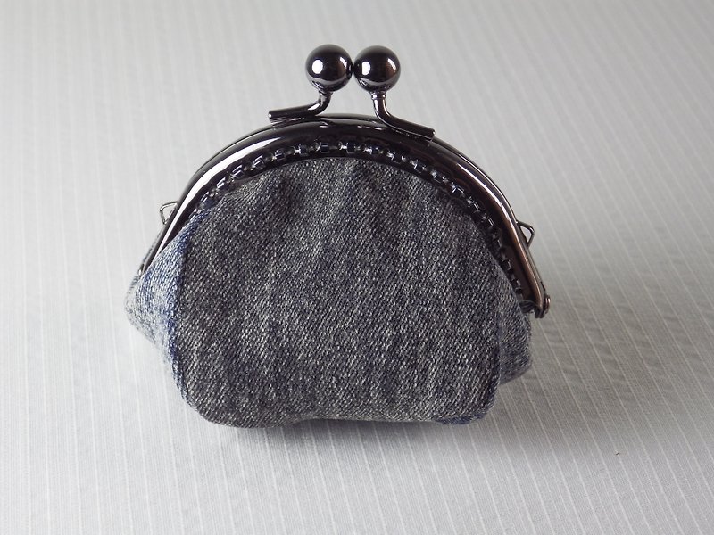 グレーカラースノーフレークデニム財布（口金袋モデル） - 小銭入れ - その他の素材 ブラック
