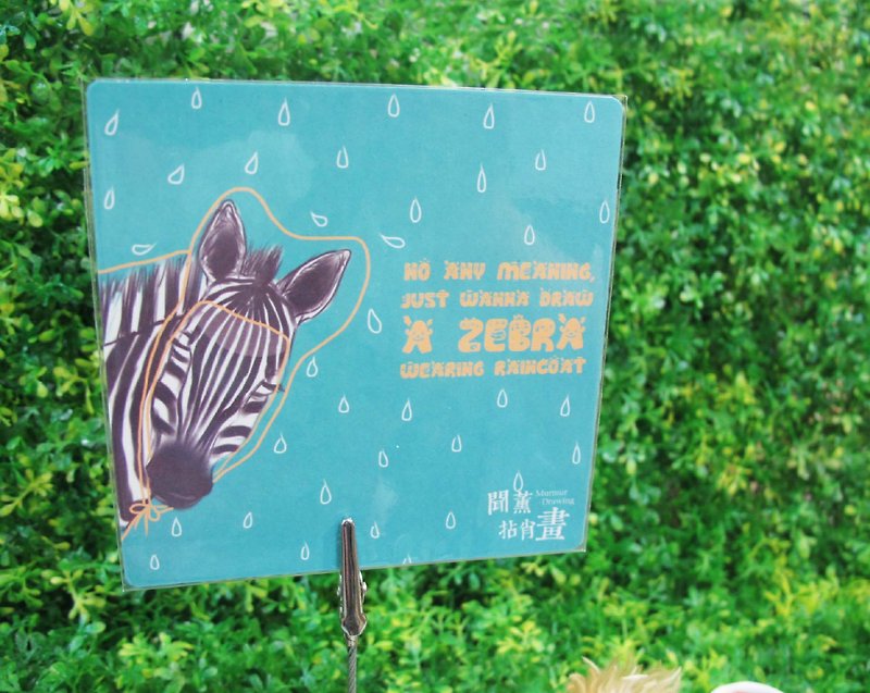 Zebra raincoat] [small square card - การ์ด/โปสการ์ด - กระดาษ สีน้ำเงิน