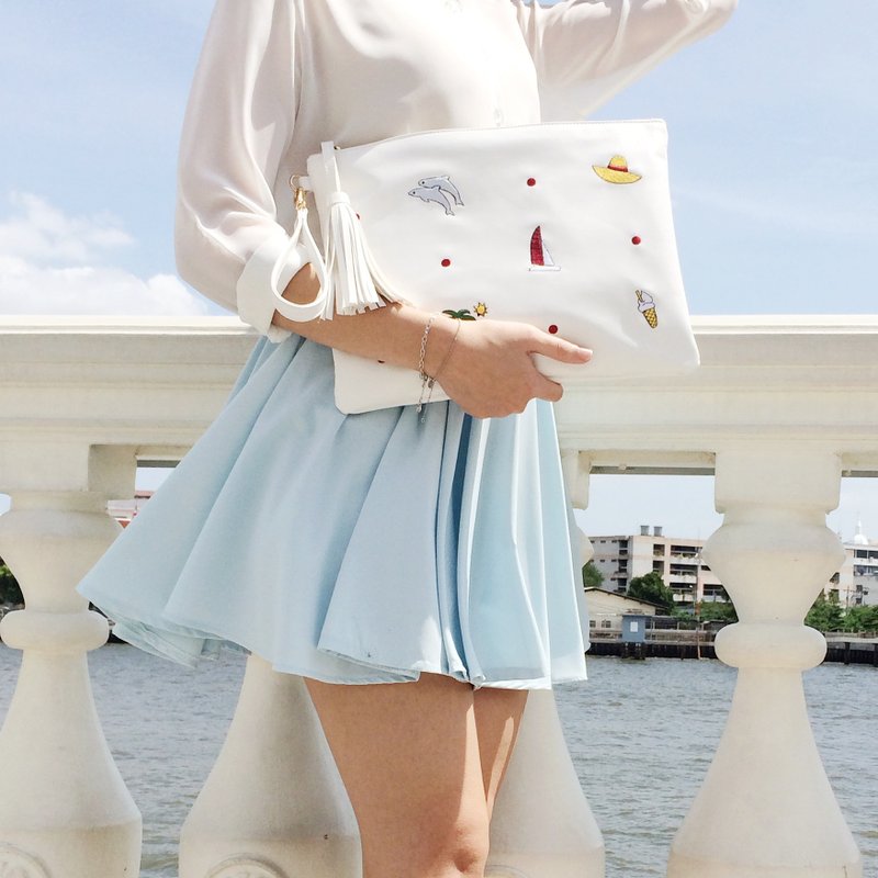medium BEACHGOER clutch - 沙白色 - 其他 - 其他材質 白色