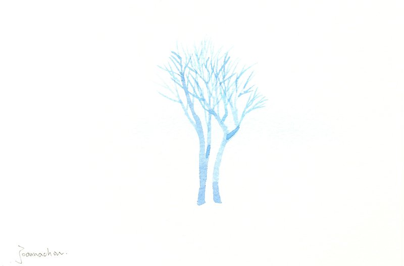 「療癒系樹林系列1-109」水彩手繪限量版明信片/聖誕卡 - 心意卡/卡片 - 紙 藍色
