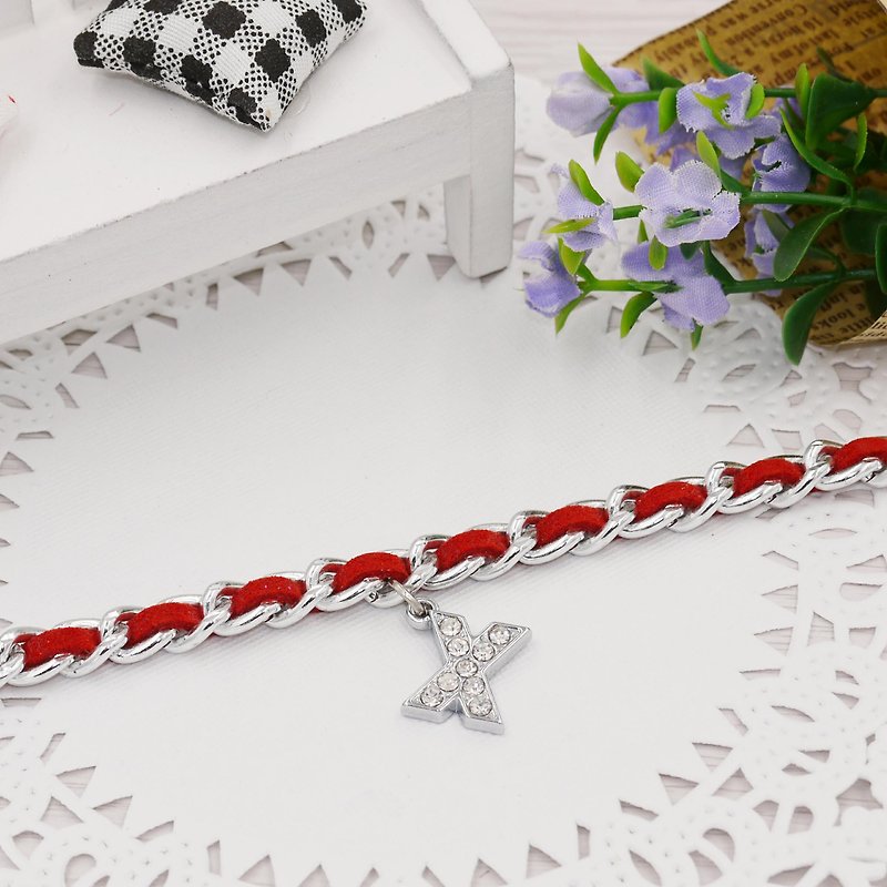 * Poof Princess sugar - Full Diamond Alphabet suede bracelet (red) optional word - Bracelets - Other Metals 
