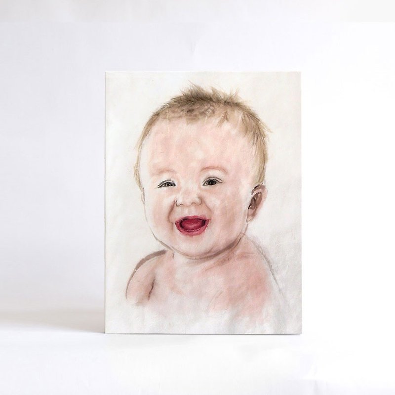 簡単ギャラリーラップ、子供のポートレート、子供パーソナライズオリジナルハンドを持つカスタム肖像画はあなたの写真、OOAK水彩画のアイデアギフトの肖像画を描画30cmx40cm - 似顔絵 - 紙 多色