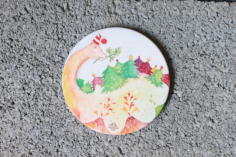 Bronze dragon ceramic water-absorbing coaster for eating Christmas tree - Coasters - Porcelain 