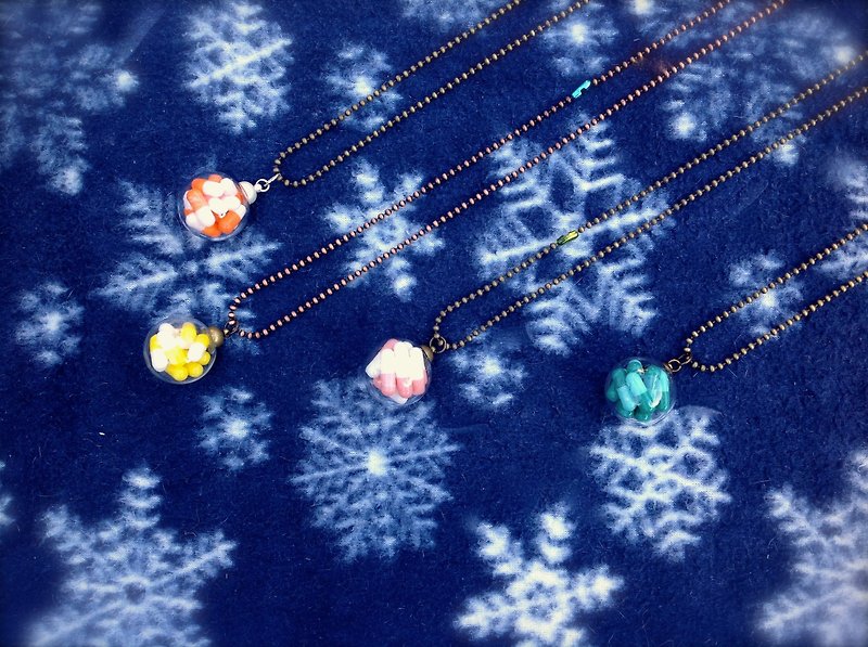 Cosmic Soul/ Capsule Rainbow Handmade Glass Necklace Ball Saver Series Orange Meteor Healing Texture - Necklaces - Glass Orange