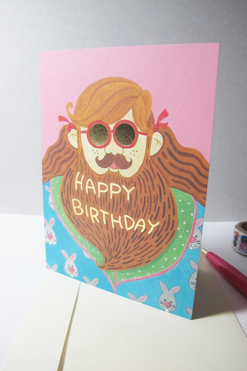 Panda Grocery Store-Bearded Uncle Bronzing Birthday Card - Cards & Postcards - Paper Pink