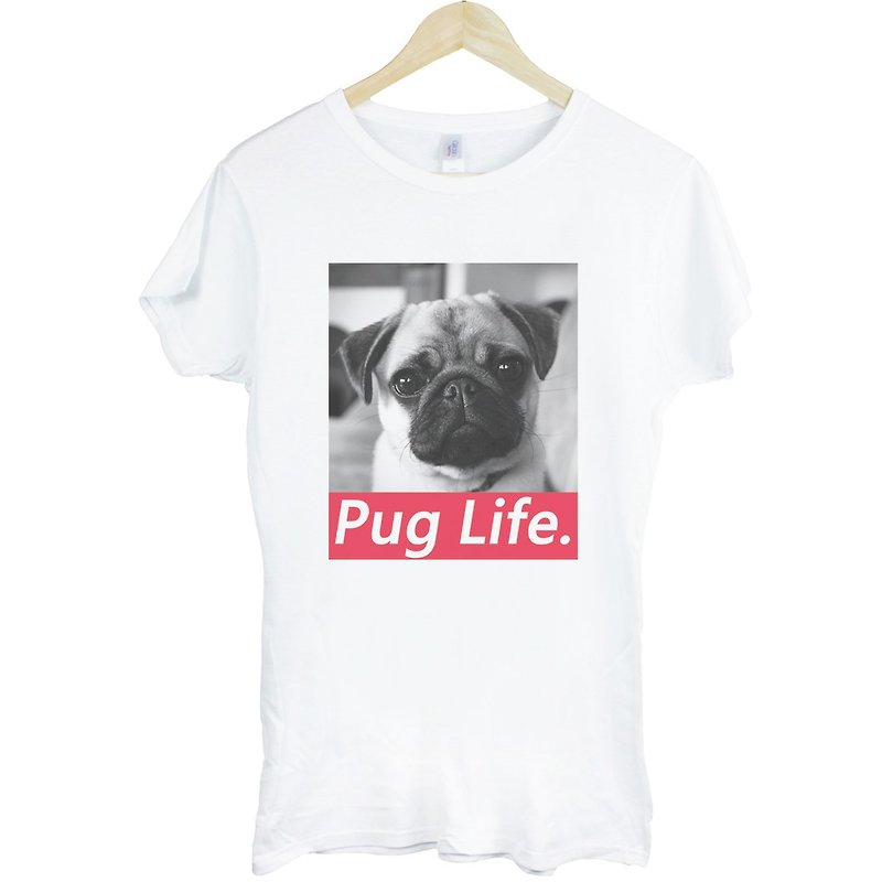 PUG LIFE#2 Girls Short Sleeve T-Shirt-2 Color Pug, Dog, Dog, Animal, Art, Design, Fashion, Text, Fashion - เสื้อยืดผู้หญิง - วัสดุอื่นๆ หลากหลายสี